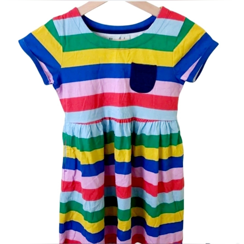 Mini Boden Rainbow stripe jersey pocket dress